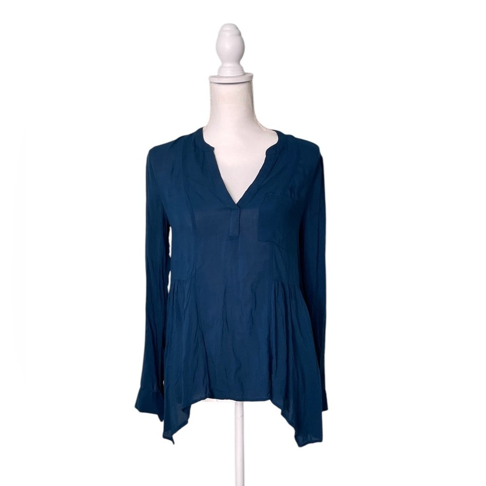 Anthropologie Womens Maeve LAIKEN Henley Blouse Blue Long Sleeve Size 2